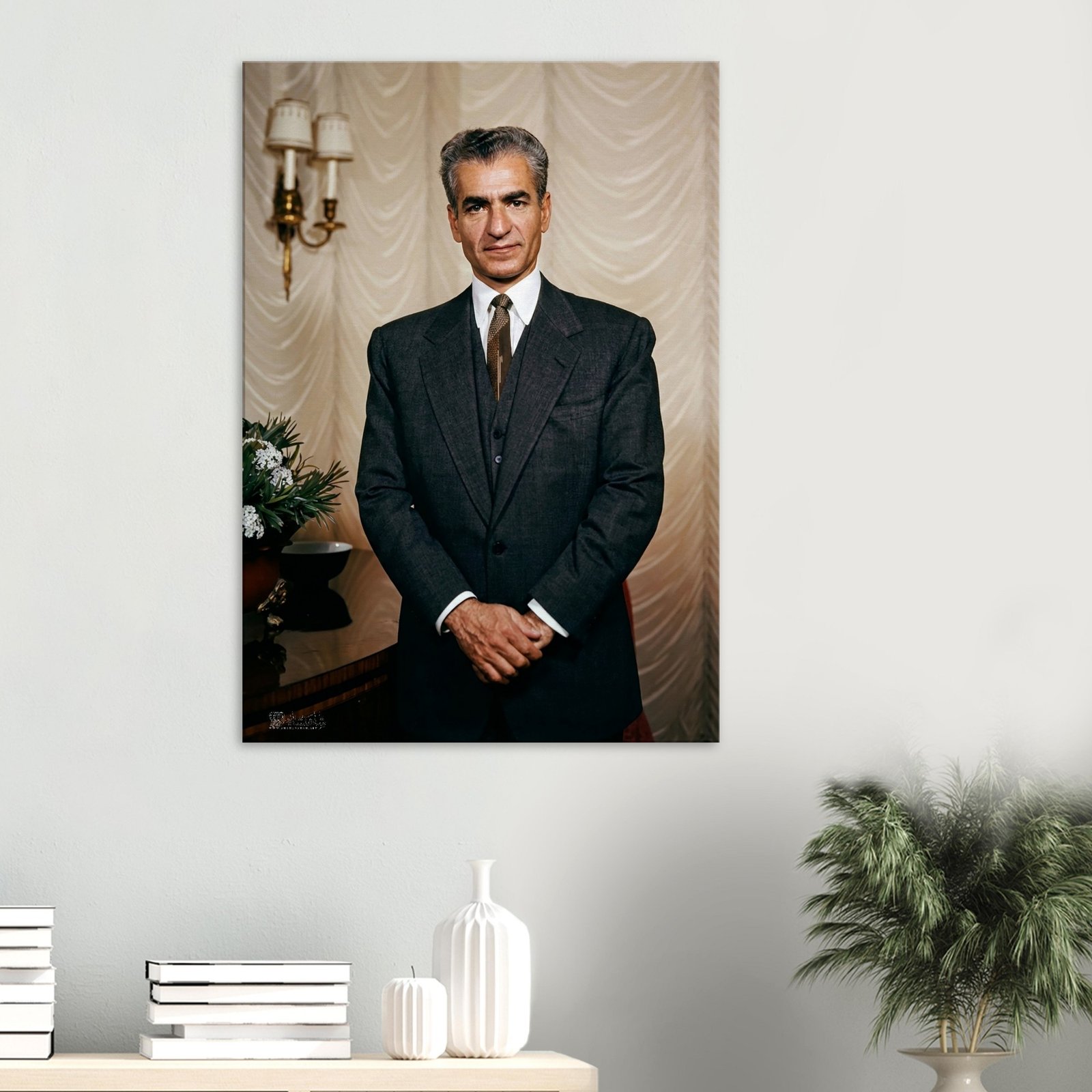 Mohammad Reza Shah Pahlavi formal portrait displayed as contemporary canvas wall art