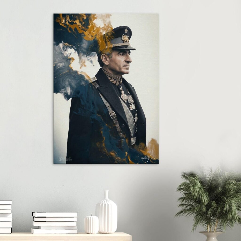 Artistic Modern Portrait of Mohammad Reza Shah in Military Uniform – Creative Canvas Wall Art
