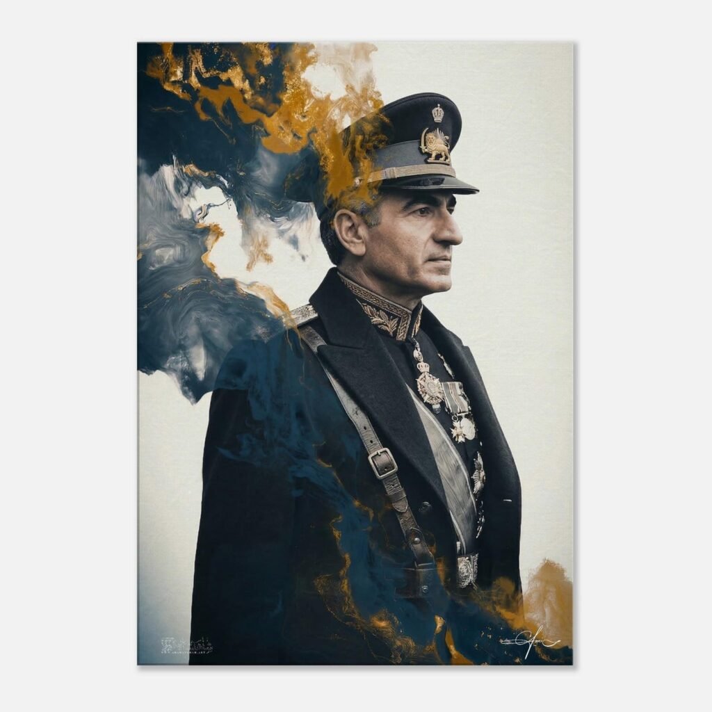 Artistic Modern Portrait of Mohammad Reza Shah in Military Uniform – Creative Canvas Wall Art — detail 2