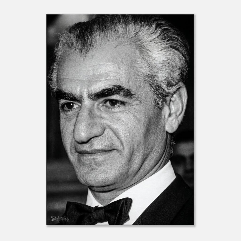Classic Black and White Portrait of Mohammad Reza Shah in a Tuxedo – Luxury Persian Decor — detail 2