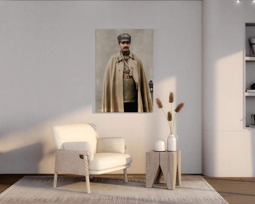Commanding Portrait of Reza Shah Pahlavi in Military Uniform – Historical Canvas Wall Art — detail 4