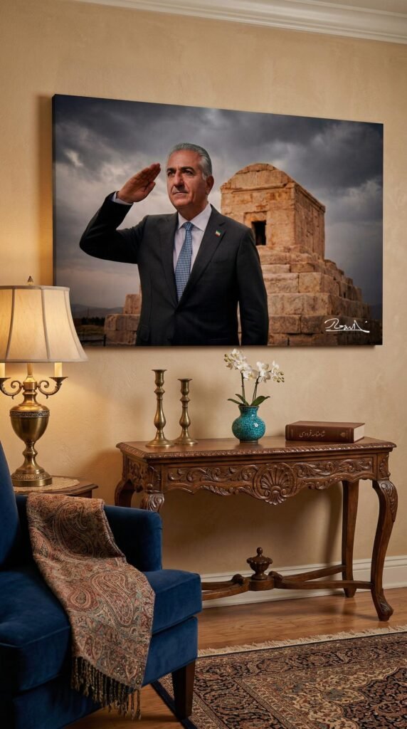 Crown Prince Reza Pahlavi Pasargadae Canvas Wall Art – Persian Historic Decor — detail 2