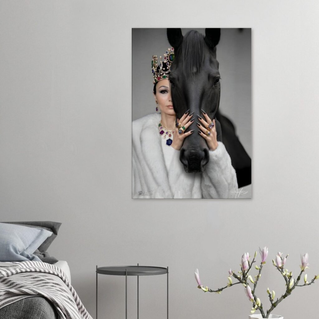 Empress Black Steed Canvas Art – Surreal Royal Portrait Wall Art — detail 3