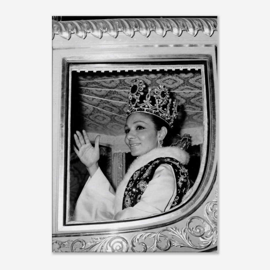 Empress Farah Pahlavi in the Royal Carriage – Historic Coronation Canvas Art — detail 3