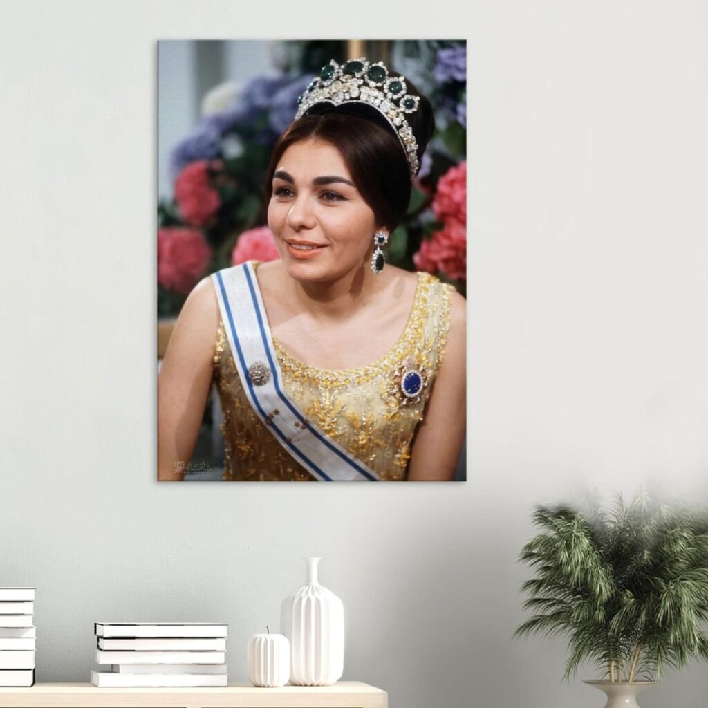 Empress Farah Pahlavi with the Royal Crown – Youthful Artistic Canvas Portrait