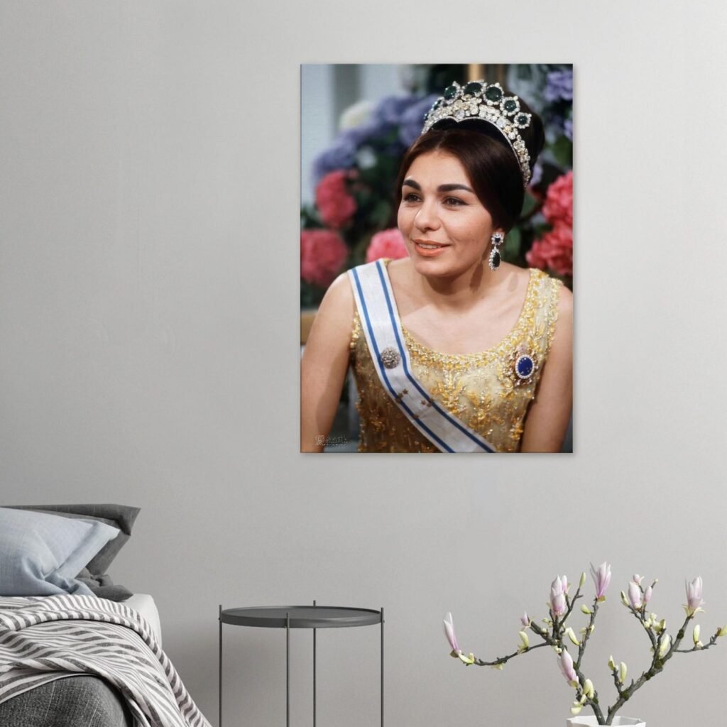 Empress Farah Pahlavi with the Royal Crown – Youthful Artistic Canvas Portrait — detail 3