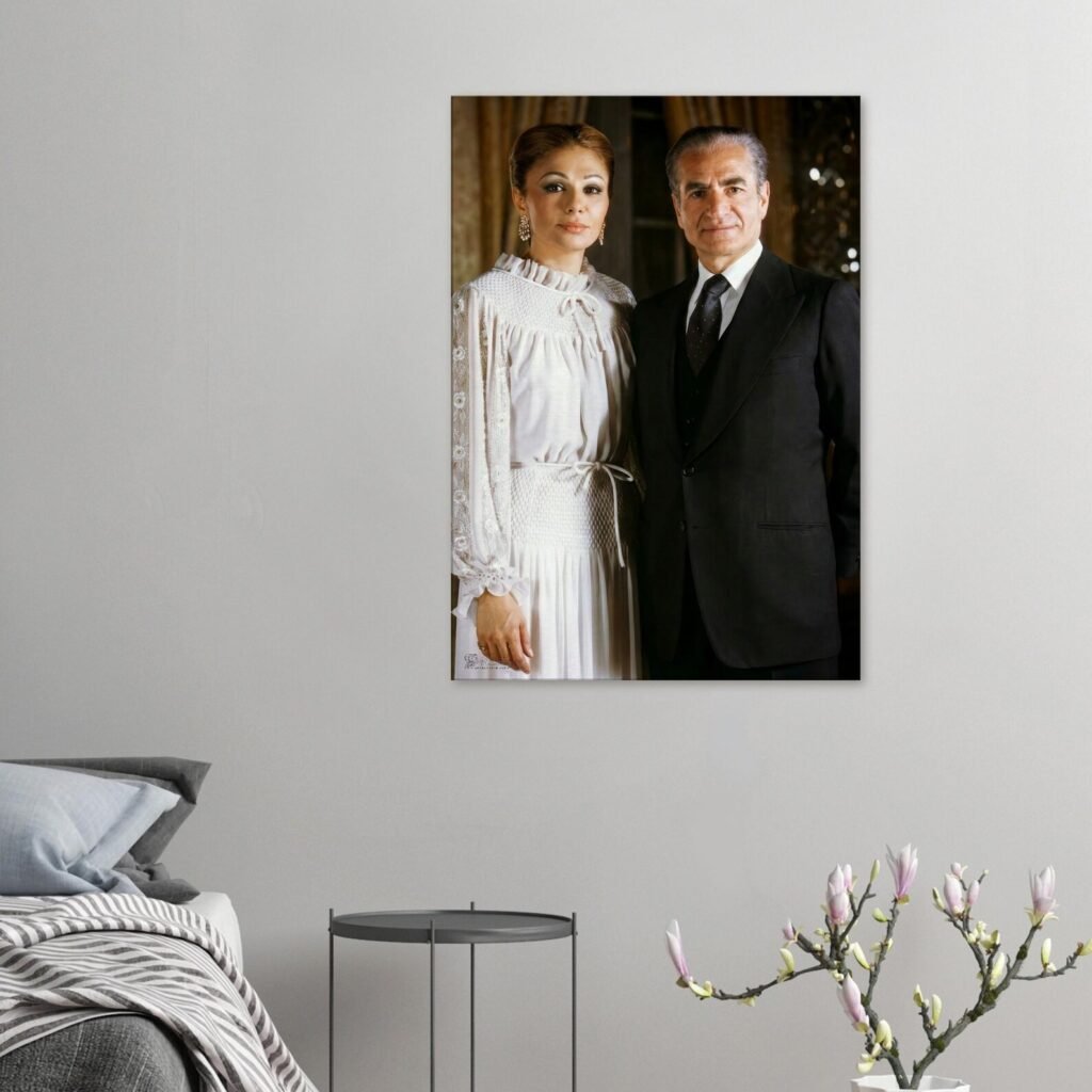 Formal Double Portrait of Mohammad Reza Shah and Empress Farah – Luxurious Canvas Wall Art — detail 2