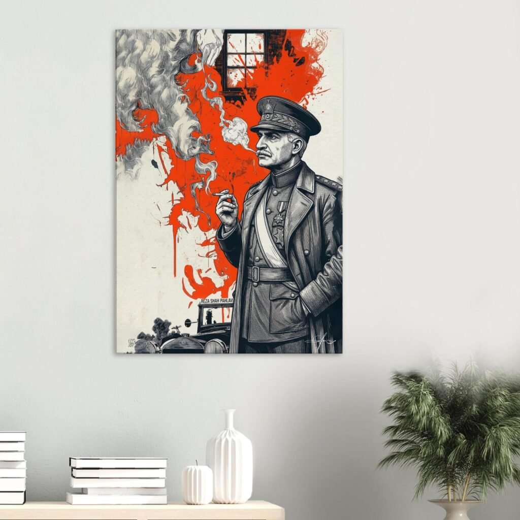 Graphic Art Canvas Wall Art – Portrait of Reza Shah Pahlavi in Military Attire