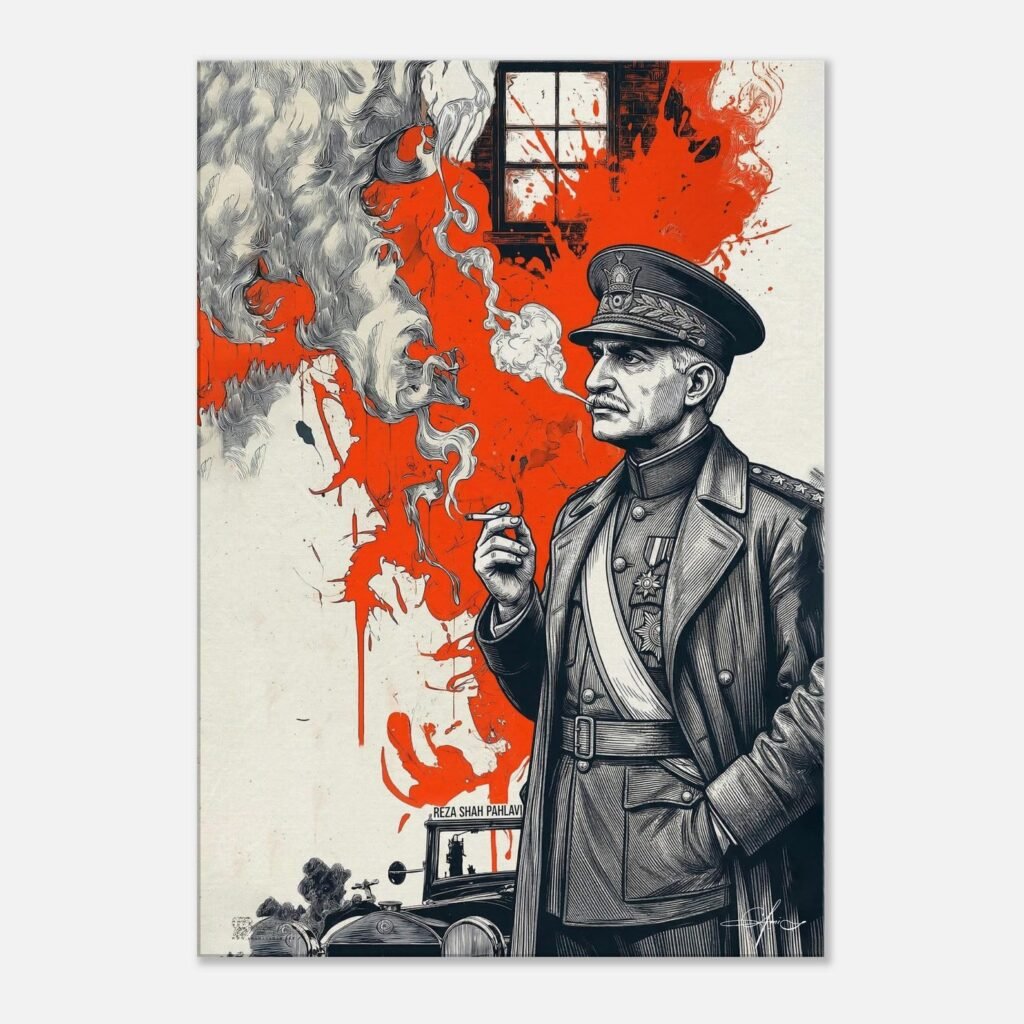 Graphic Art Canvas Wall Art – Portrait of Reza Shah Pahlavi in Military Attire — detail 2