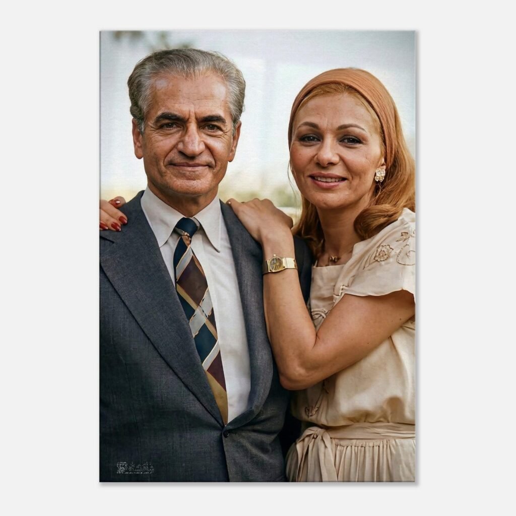 Intimate Double Portrait of Mohammad Reza Shah and Empress Farah – Elegant Canvas Wall Art — detail 2