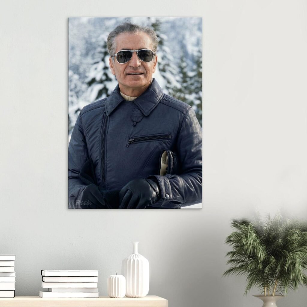 Luxury Winter Portrait of Mohammad Reza Shah in Snowy Mountains – Modern Canvas Wall Art