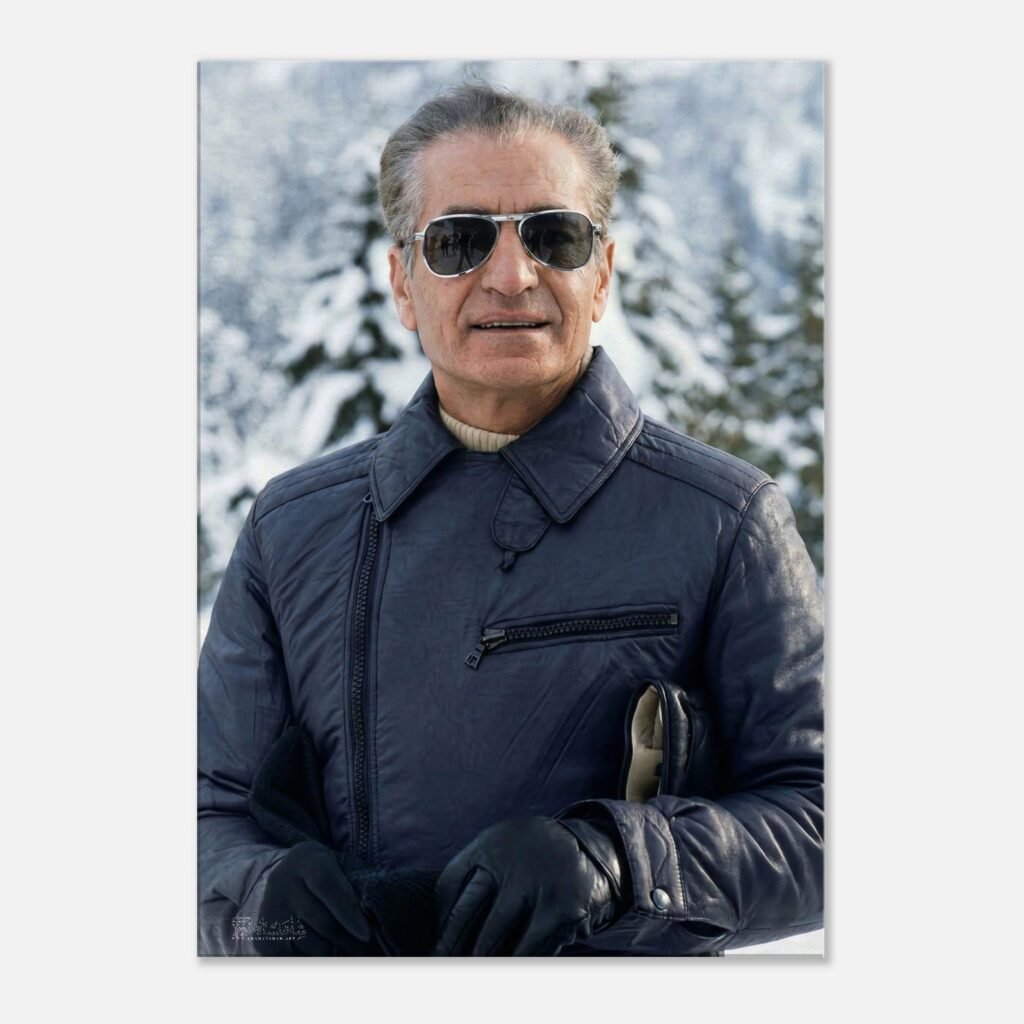 Luxury Winter Portrait of Mohammad Reza Shah in Snowy Mountains – Modern Canvas Wall Art — detail 2
