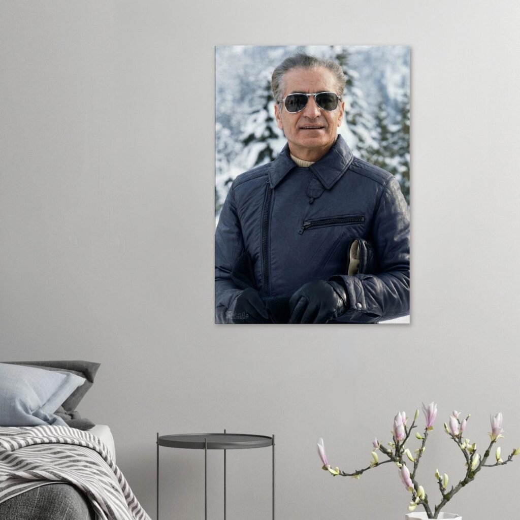 Luxury Winter Portrait of Mohammad Reza Shah in Snowy Mountains – Modern Canvas Wall Art — detail 3