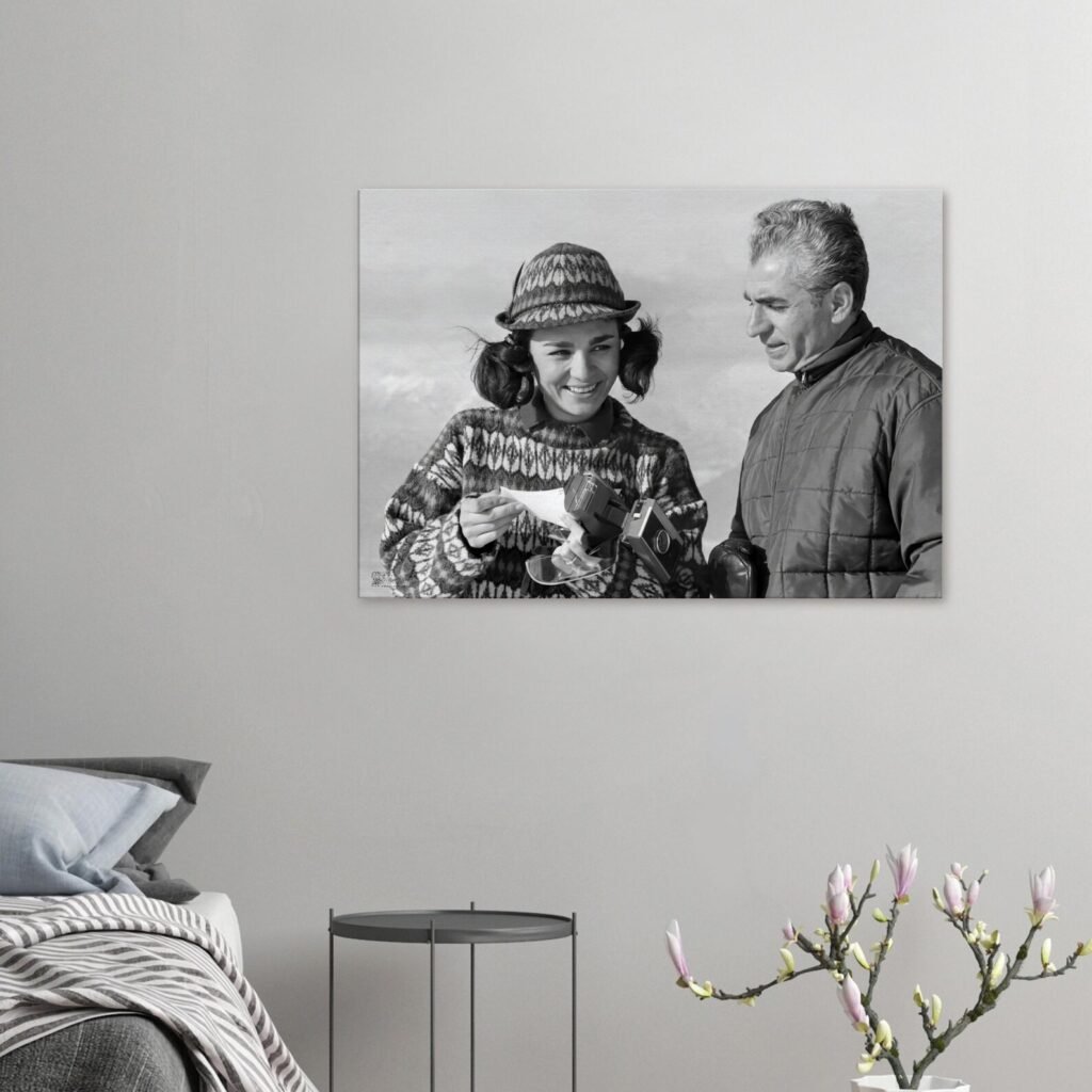 Mohammad Reza Shah and Empress Farah – Candid Winter Portrait Canvas — detail 3