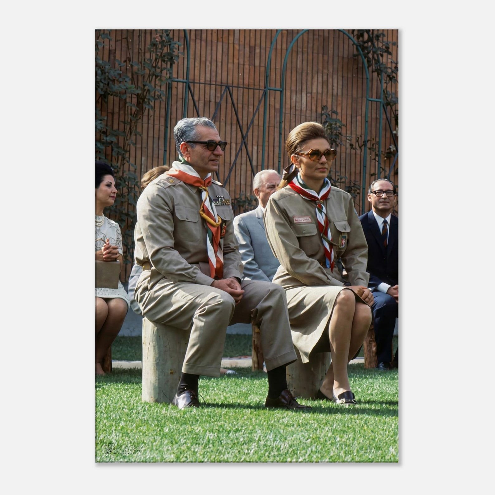 Mohammad Reza Shah and Empress Farah in Coordinated Outdoor Attire – Vintage Wall Art — detail 2