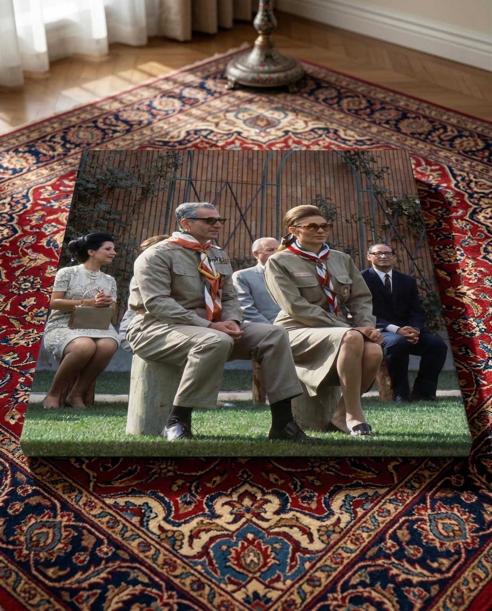 Mohammad Reza Shah and Empress Farah in Coordinated Outdoor Attire – Vintage Wall Art — detail 4