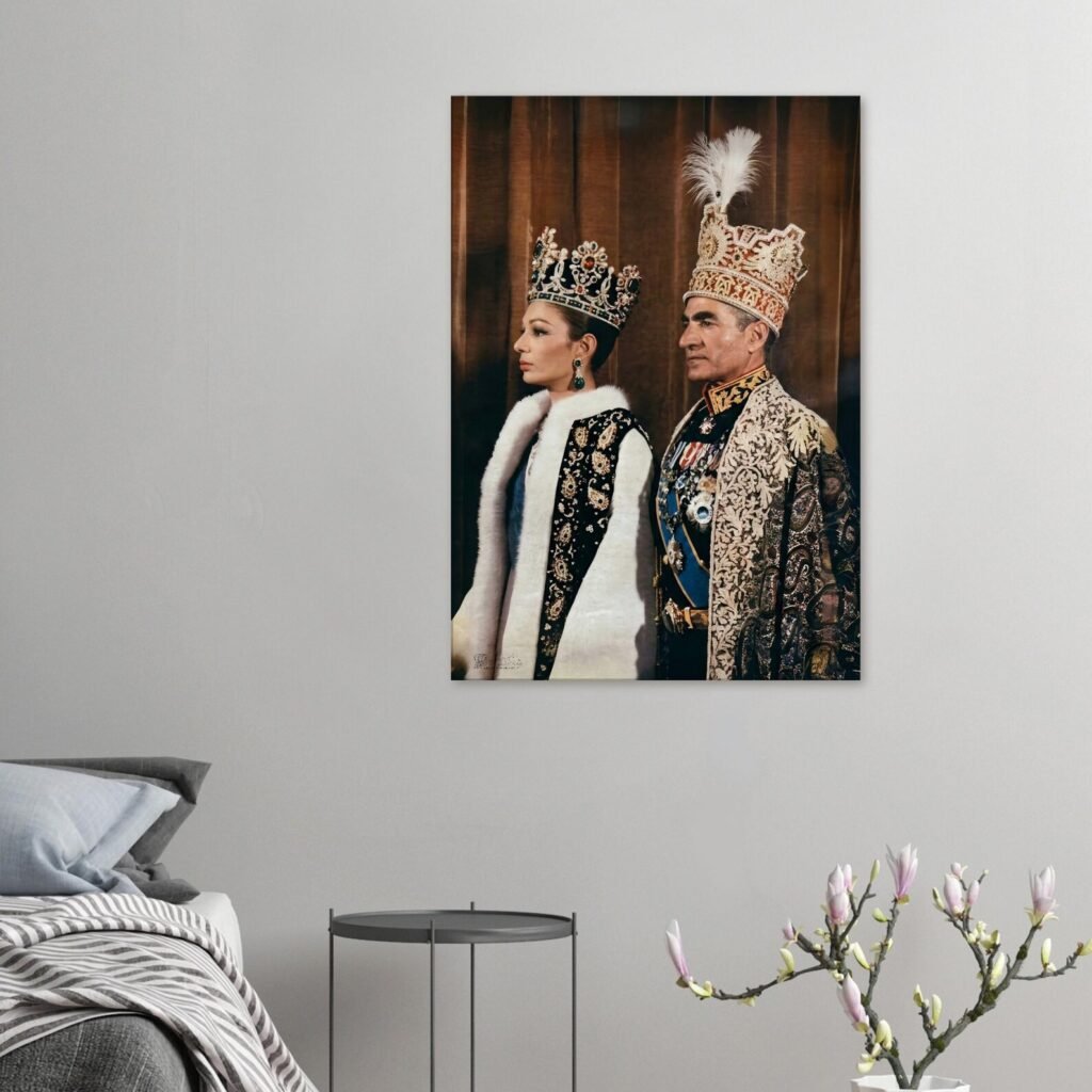 Mohammad Reza Shah and Empress Farah in Coronation Regalia – Historical Canvas Art — detail 2