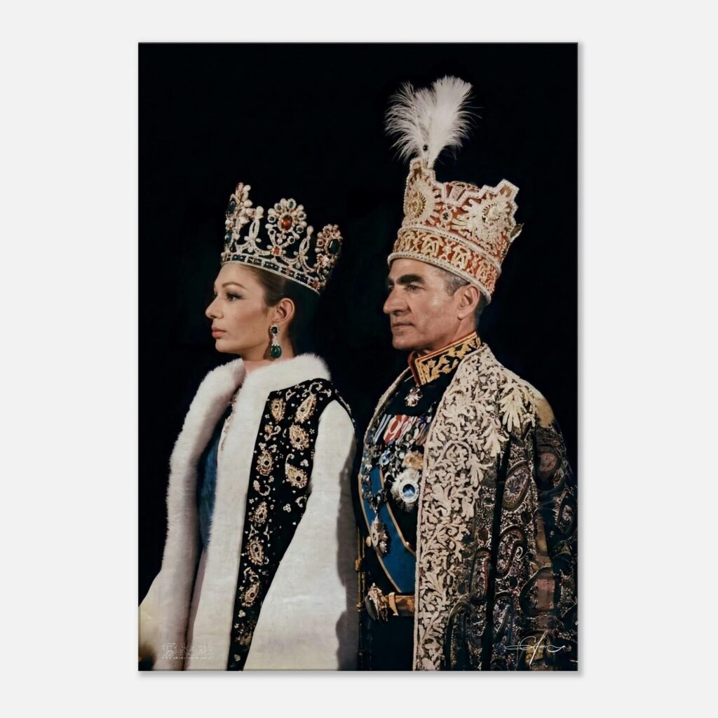 Mohammad Reza Shah and Empress Farah in Coronation Regalia – Historical Canvas Art — detail 2