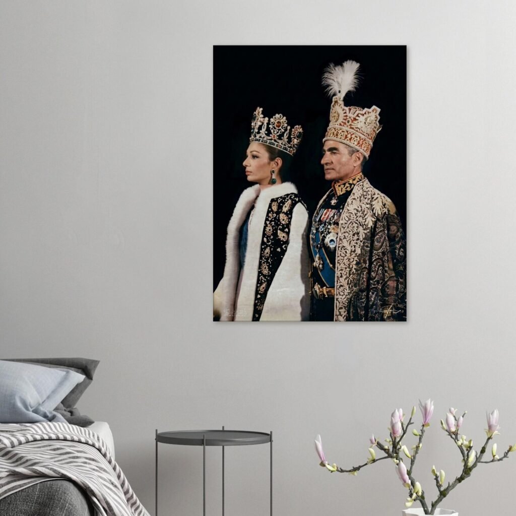 Mohammad Reza Shah and Empress Farah in Coronation Regalia – Historical Canvas Art — detail 3