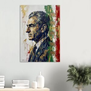 Mohammad Reza Shah and the Lion & Sun Flag Canvas Wall Art –Artistic Canvas Composition