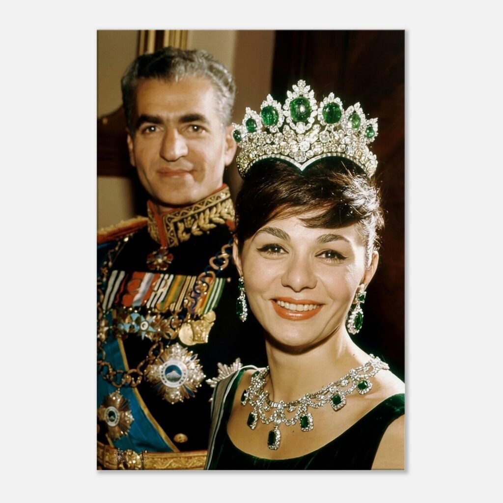 Mohammad Reza Shah Farah Coronation Portrait Canvas Wall Art – Persian Royal Decor — detail 3