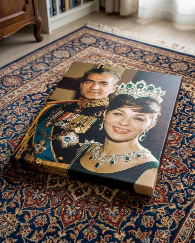 Mohammad Reza Shah Farah Coronation Portrait Canvas Wall Art – Persian Royal Decor — detail 4