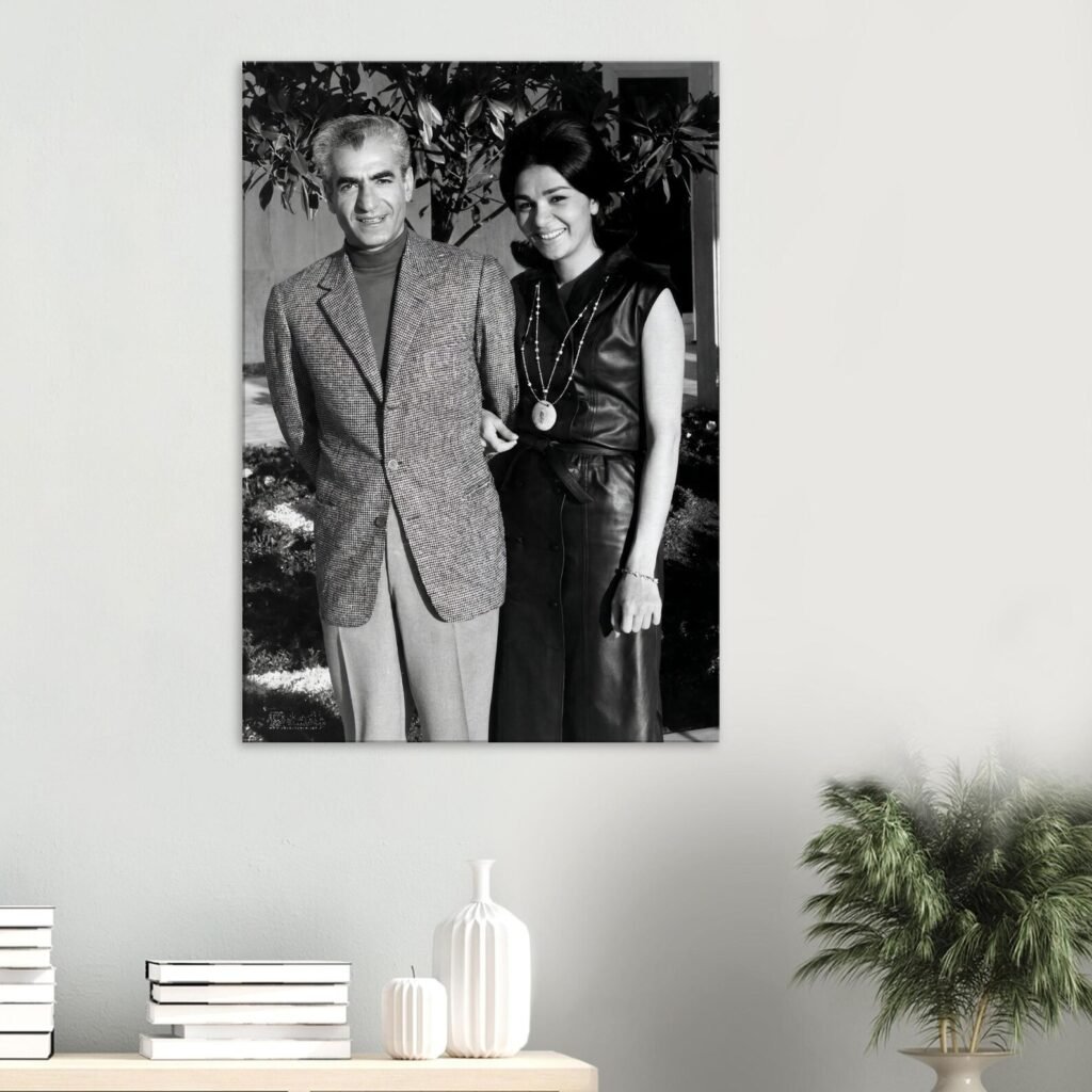 Mohammad Reza Shah Farah Diba Garden Portrait Canvas Wall Art – Persian Royal Decor