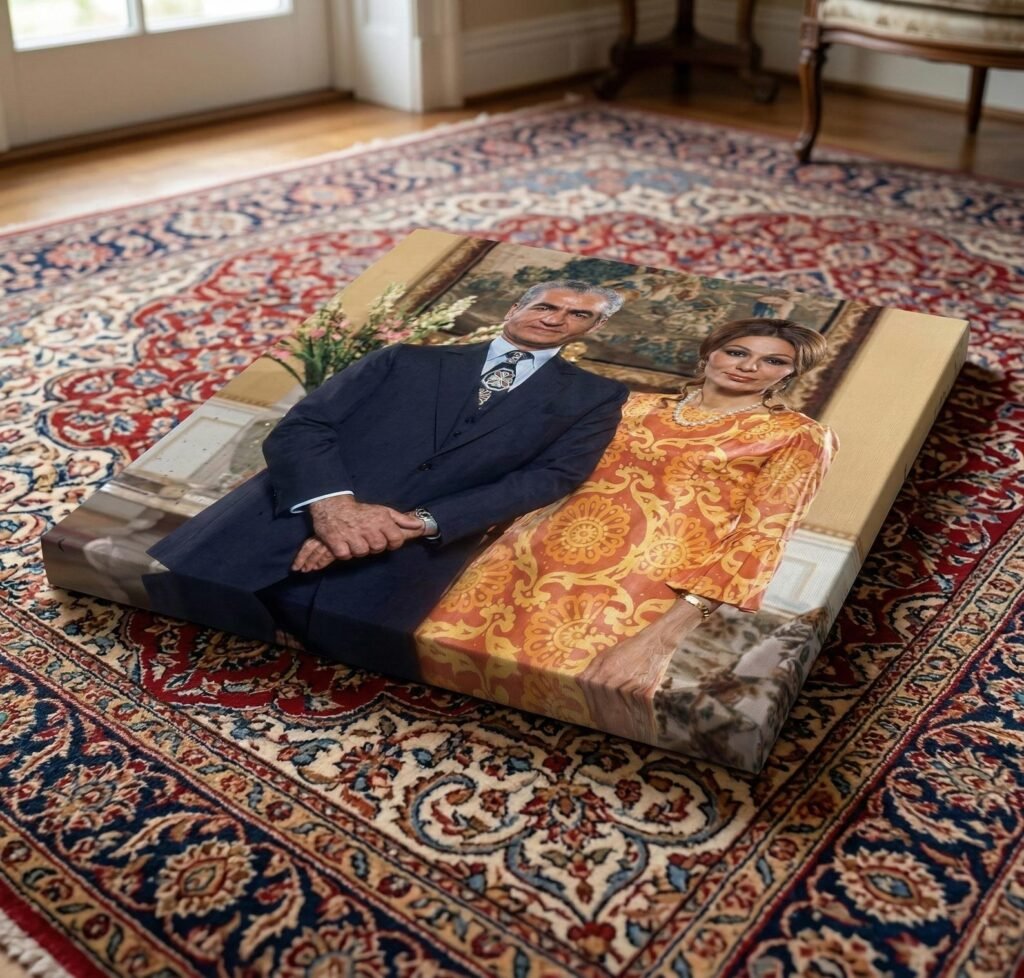 Mohammad Reza Shah Farah Pahlavi 1970s Portrait Canvas Wall Art – Persian Royal Decor — detail 9