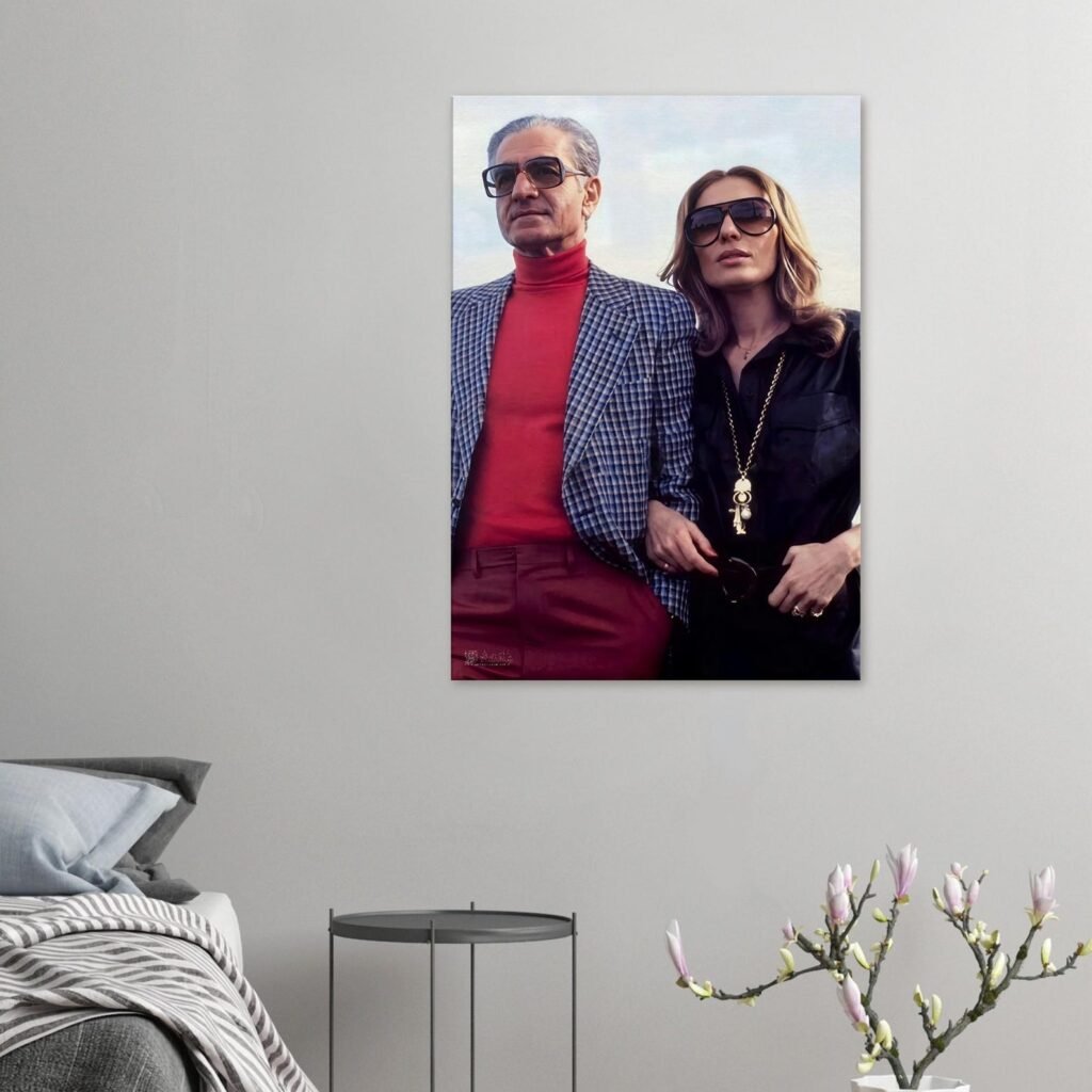 Mohammad Reza Shah Farah Pahlavi Casual Canvas Print – Persian Royal Portrait Wall Art — detail 3