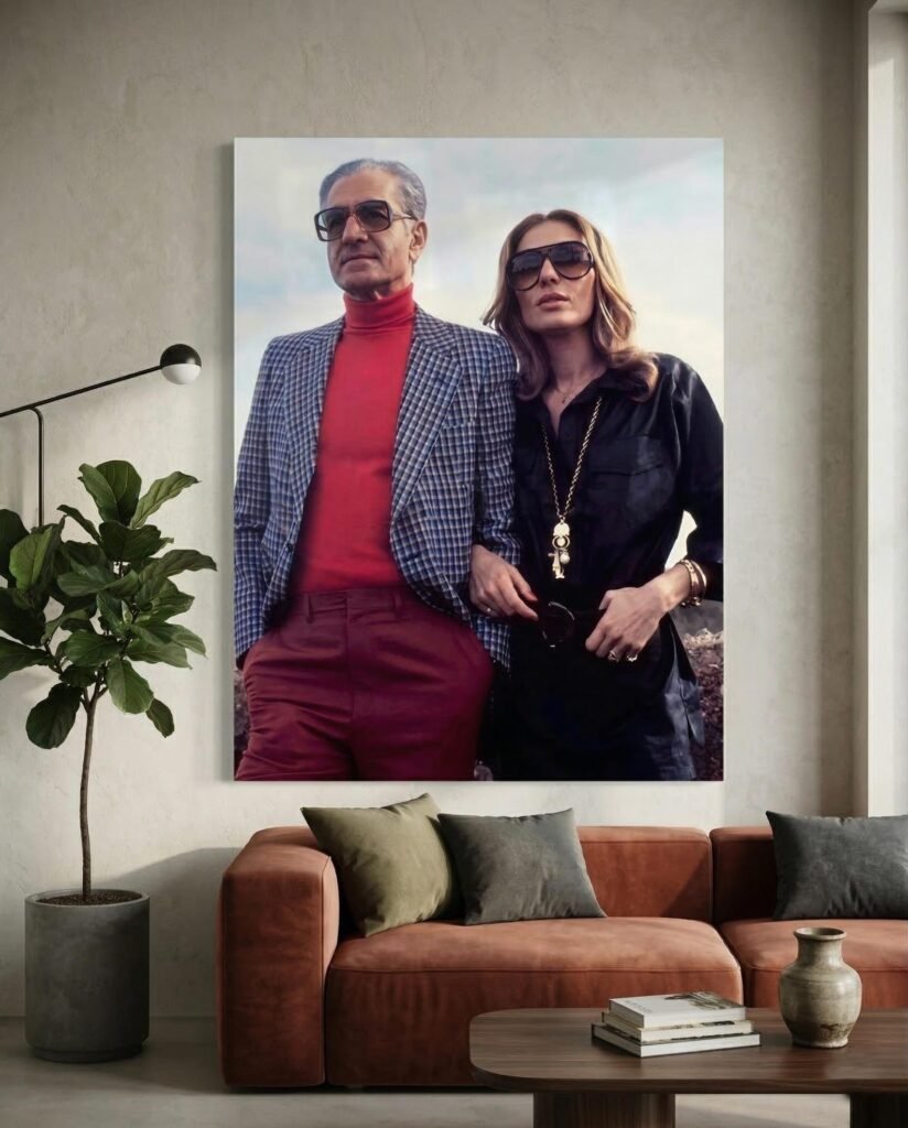 Mohammad Reza Shah Farah Pahlavi Casual Canvas Print – Persian Royal Portrait Wall Art — detail 5