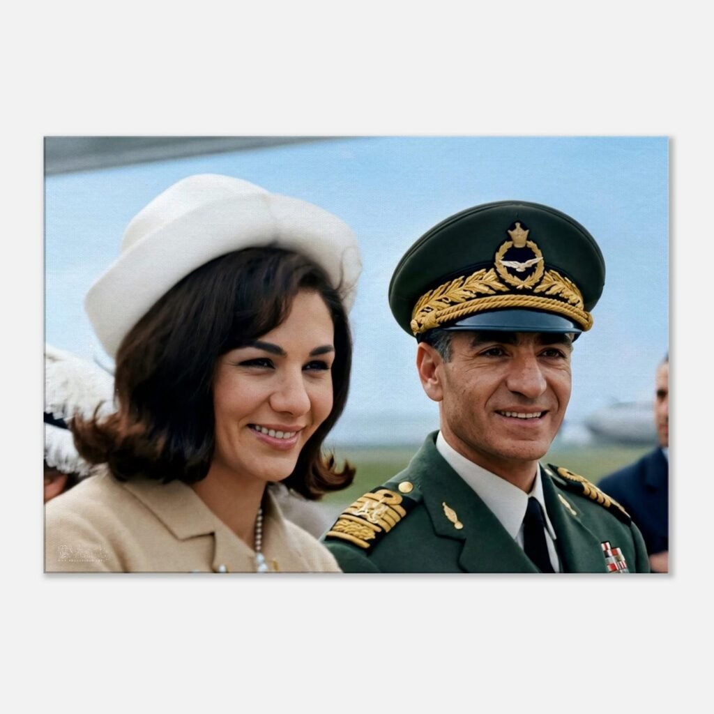 Mohammad Reza Shah Farah Pahlavi Official Arrival Canvas Print – Persian Royal Portrait Wall Art — detail 5