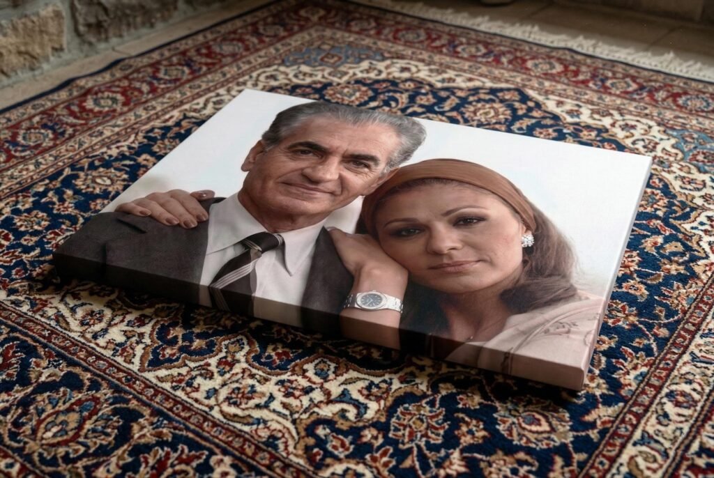 Mohammad Reza Shah Farah Pahlavi Romantic Portrait Canvas Wall Art – Persian Royal Decor — detail 11