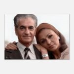 Mohammad Reza Shah Farah Pahlavi Romantic Portrait Canvas Wall Art – Persian Royal Decor — detail 2