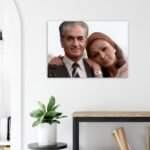 Mohammad Reza Shah Farah Pahlavi Romantic Portrait Canvas Wall Art – Persian Royal Decor — detail 3