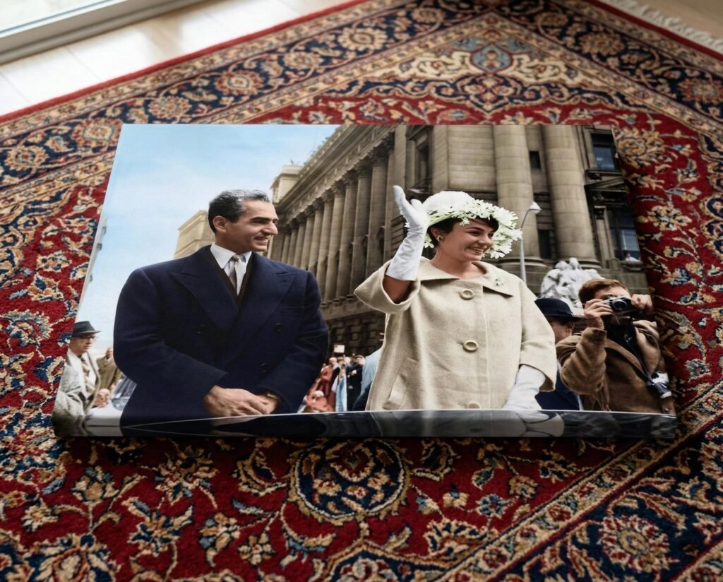 Mohammad Reza Shah Farah Pahlavi Royal Press Canvas Art – Persian History Wall Decor — detail 2