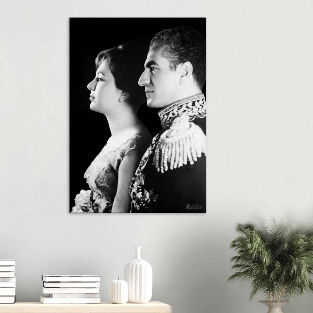 Mohammad Reza Shah Farah Silhouette Canvas Art – Persian Royal Portrait Decor