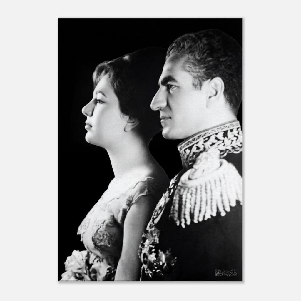 Mohammad Reza Shah Farah Silhouette Canvas Art – Persian Royal Portrait Decor — detail 2