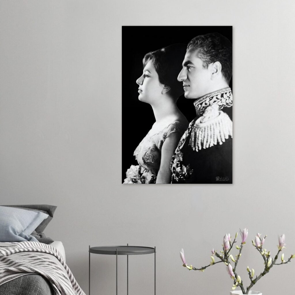 Mohammad Reza Shah Farah Silhouette Canvas Art – Persian Royal Portrait Decor — detail 3