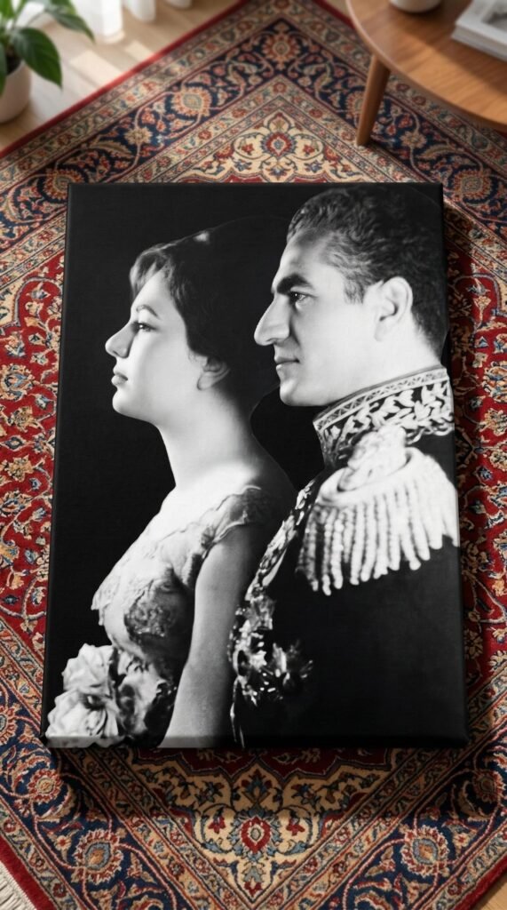 Mohammad Reza Shah Farah Silhouette Canvas Art – Persian Royal Portrait Decor — detail 4