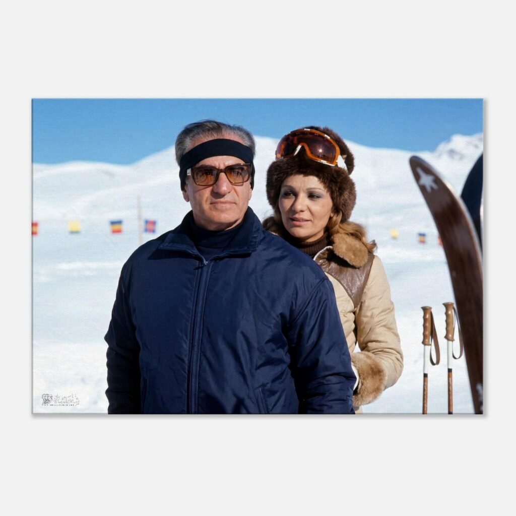 Mohammad Reza Shah Farah Skiing Canvas Print – Pahlavi Royal Winter Art — detail 2