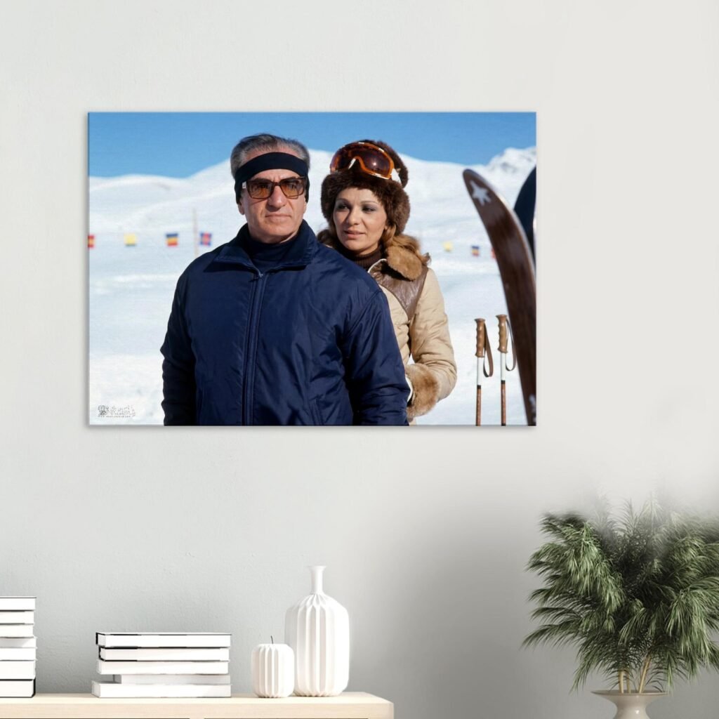 Mohammad Reza Shah Farah Skiing Canvas Print – Pahlavi Royal Winter Art — detail 3