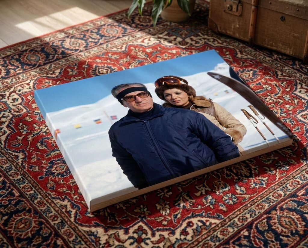 Mohammad Reza Shah Farah Skiing Canvas Print – Pahlavi Royal Winter Art — detail 5
