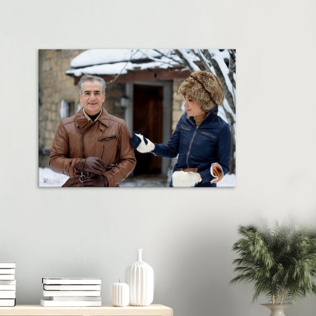 Mohammad Reza Shah Farah Winter Chalet Canvas Print – Pahlavi Royal Persian Decor
