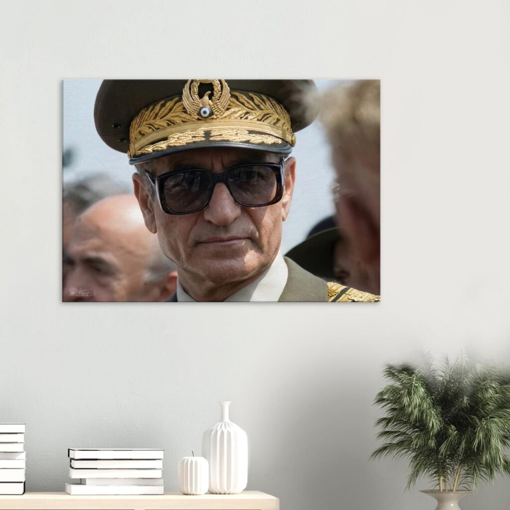 Mohammad Reza Shah Golden Cap Portrait Canvas Wall Art – Persian Royal Decor