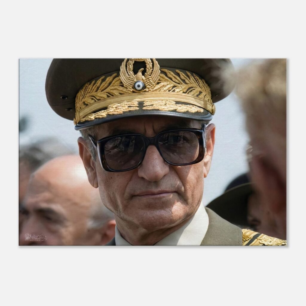 Mohammad Reza Shah Golden Cap Portrait Canvas Wall Art – Persian Royal Decor — detail 2
