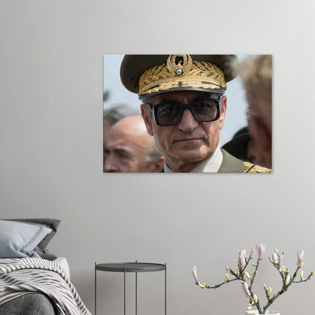 Mohammad Reza Shah Golden Cap Portrait Canvas Wall Art – Persian Royal Decor — detail 3