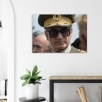 Mohammad Reza Shah Golden Cap Portrait Canvas Wall Art – Persian Royal Decor — detail 5
