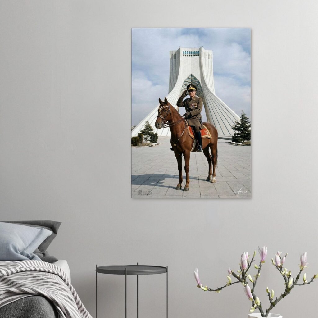 Mohammad Reza Shah Horseback Canvas Art – Persian Royal Historic Decor — detail 2