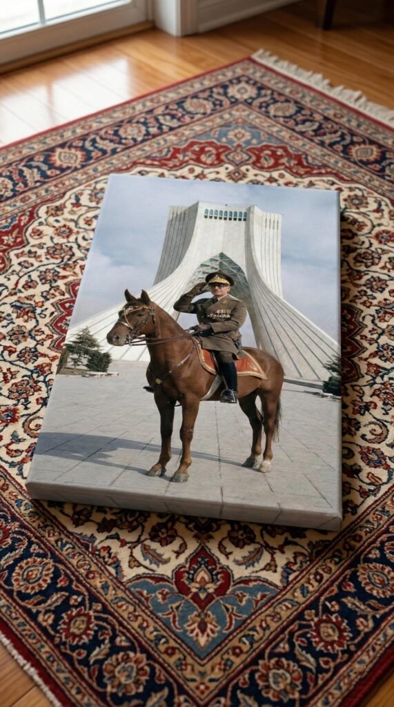 Mohammad Reza Shah Horseback Canvas Art – Persian Royal Historic Decor — detail 4