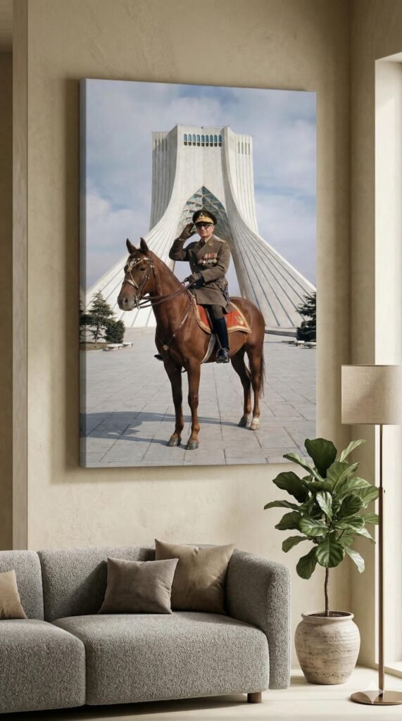 Mohammad Reza Shah Horseback Canvas Art – Persian Royal Historic Decor — detail 5